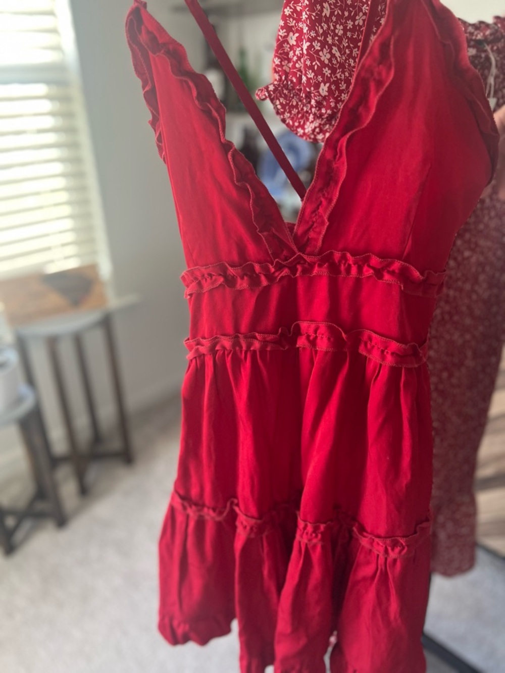 Red Ruffled V-Neck Sundress